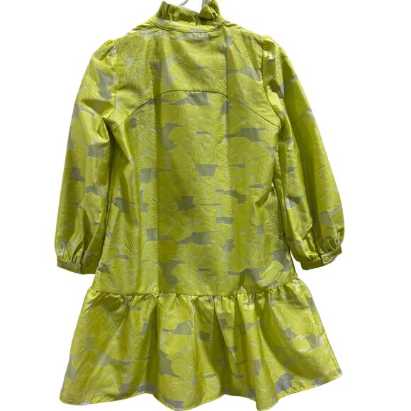 Tuckernuck Jacquard Floral Mini Dress XS Chartreuse Yellow Puff Sleeve Mock Neck - Picture 3 of 9